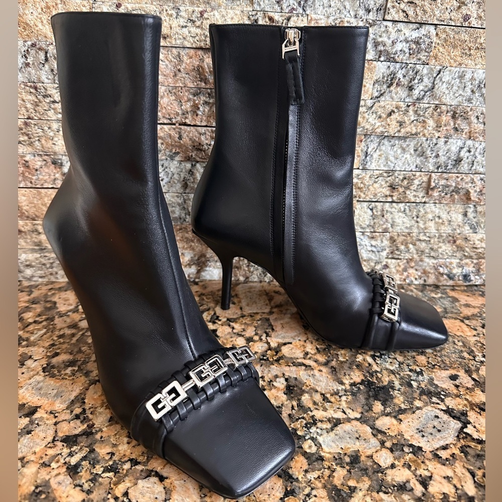 Givenchy G Woven Ankle Boots Women's 36 Black Square Side Zip Closure - Picture 4 of 13